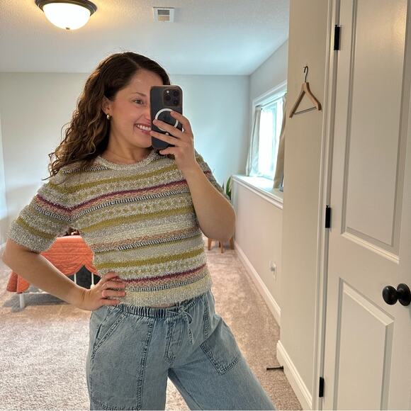 NWT Molly Goddard Silver Gold Metallic Knit Short Sleeve Sweater Top Medium - Picture 2 of 16